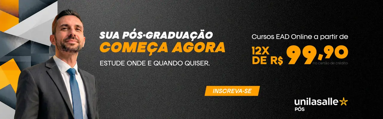 Sua pós-graduação começa agora. Estude onde e quando quiser. Cursos EAD Online a partir de 12x de R$ 99,90 no cartão de crédito. Inscreva-se.